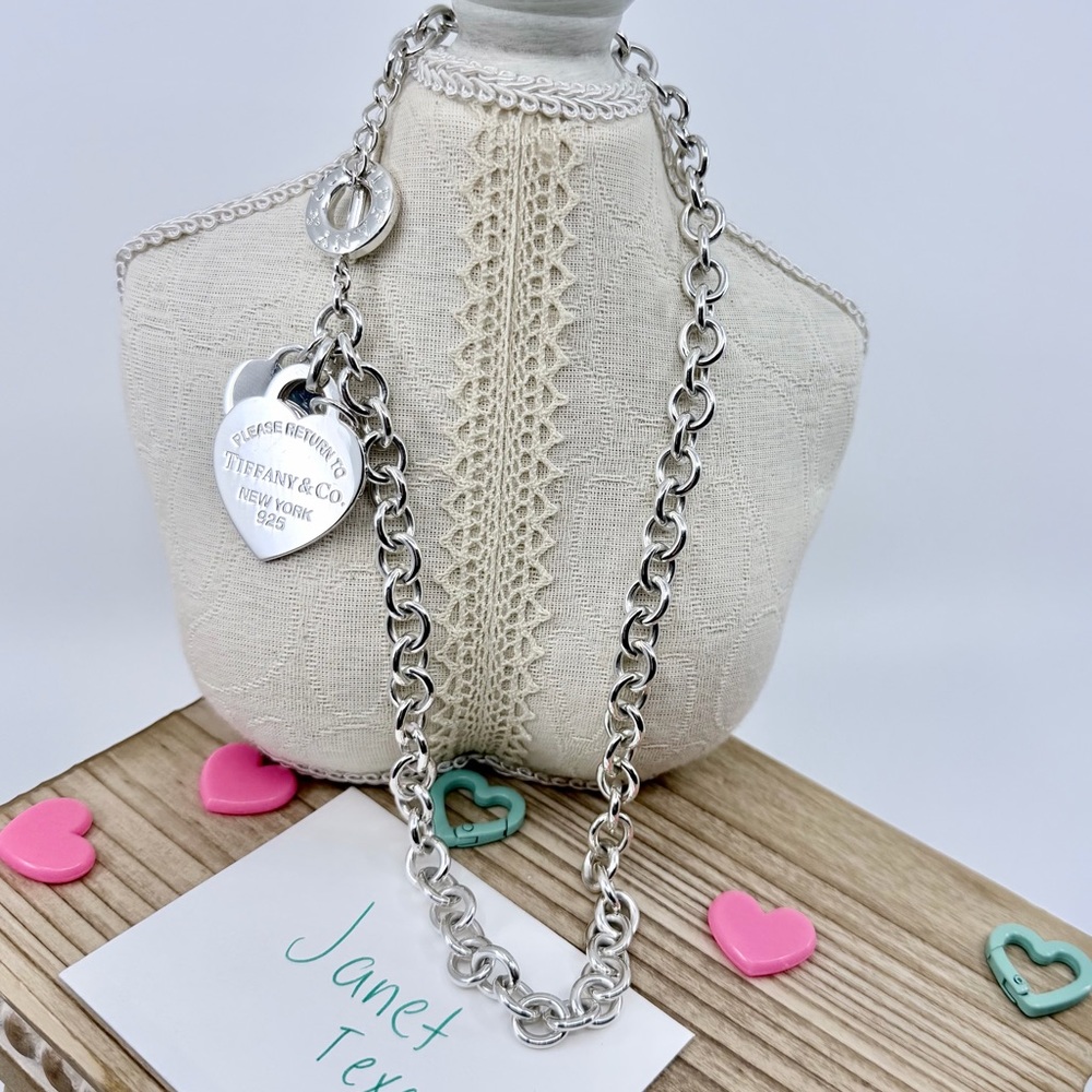LONG 20" Tiffany & Co. XL Heart Tag Toggle Necklace in Silver - Picture 3 of 10
